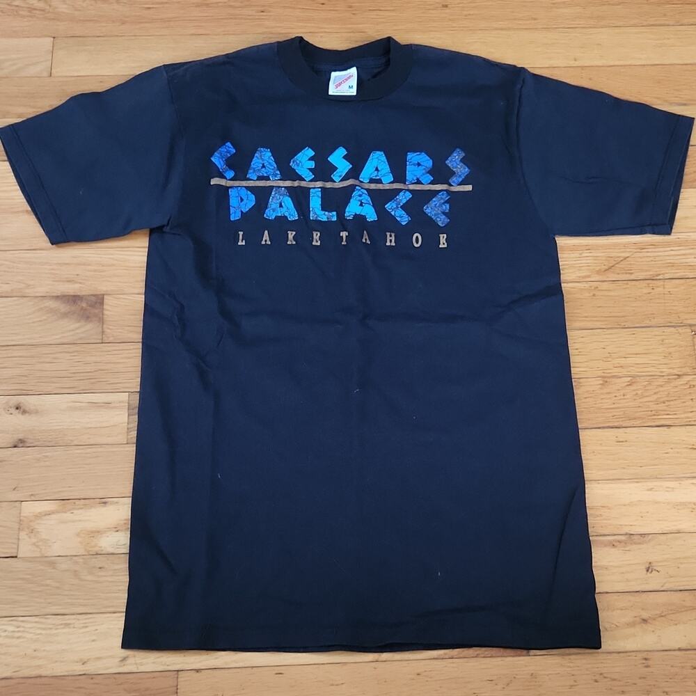 Jerzees Caesars Palace Lake Tahoe Graphic Logo T-Shirt Black Men M Cotton 90s